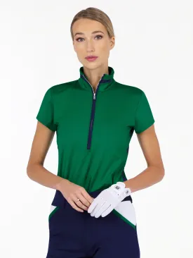 Amelia Short Sleeve Quarter Zip Top	- Ivy/Ink