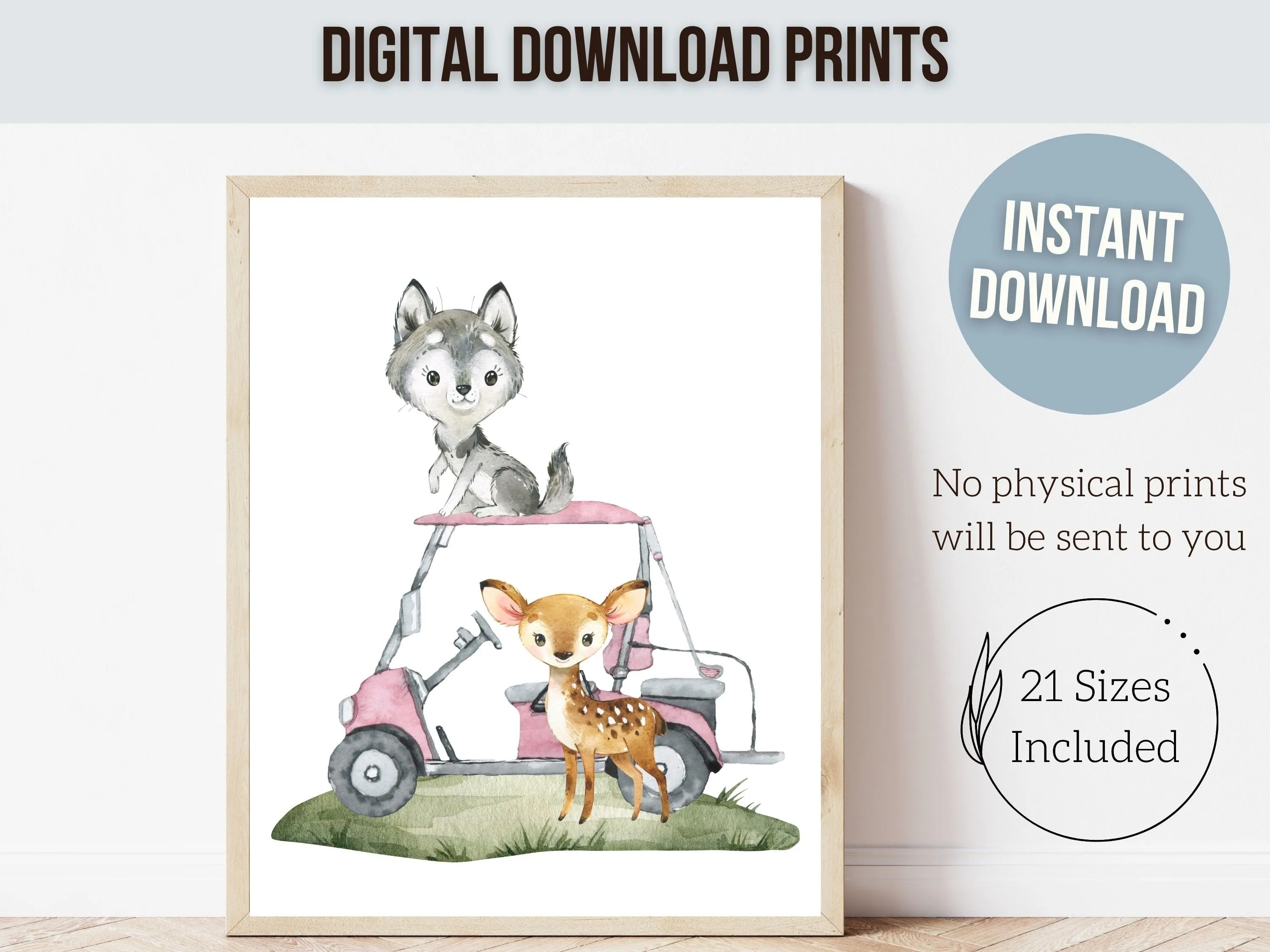 Animals Playing Golf Nursery Prints - Pink