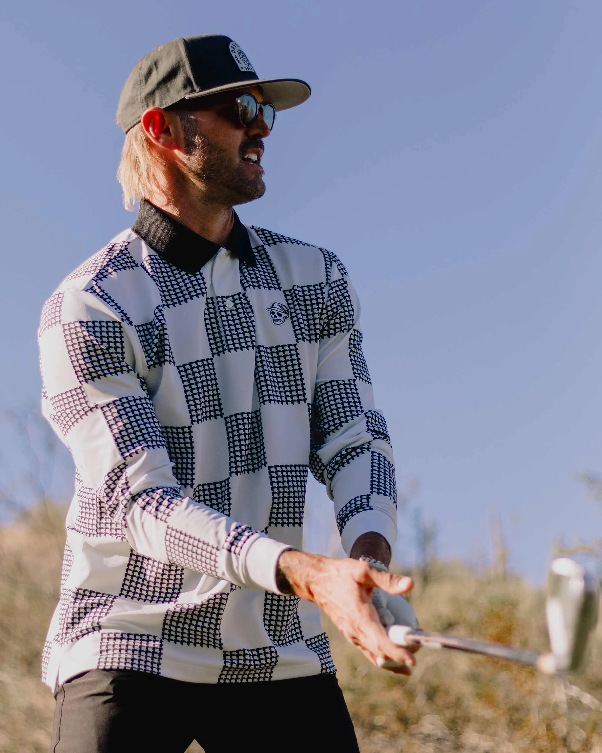 Polo Shirt with Checkered Pattern for Back 9 Style