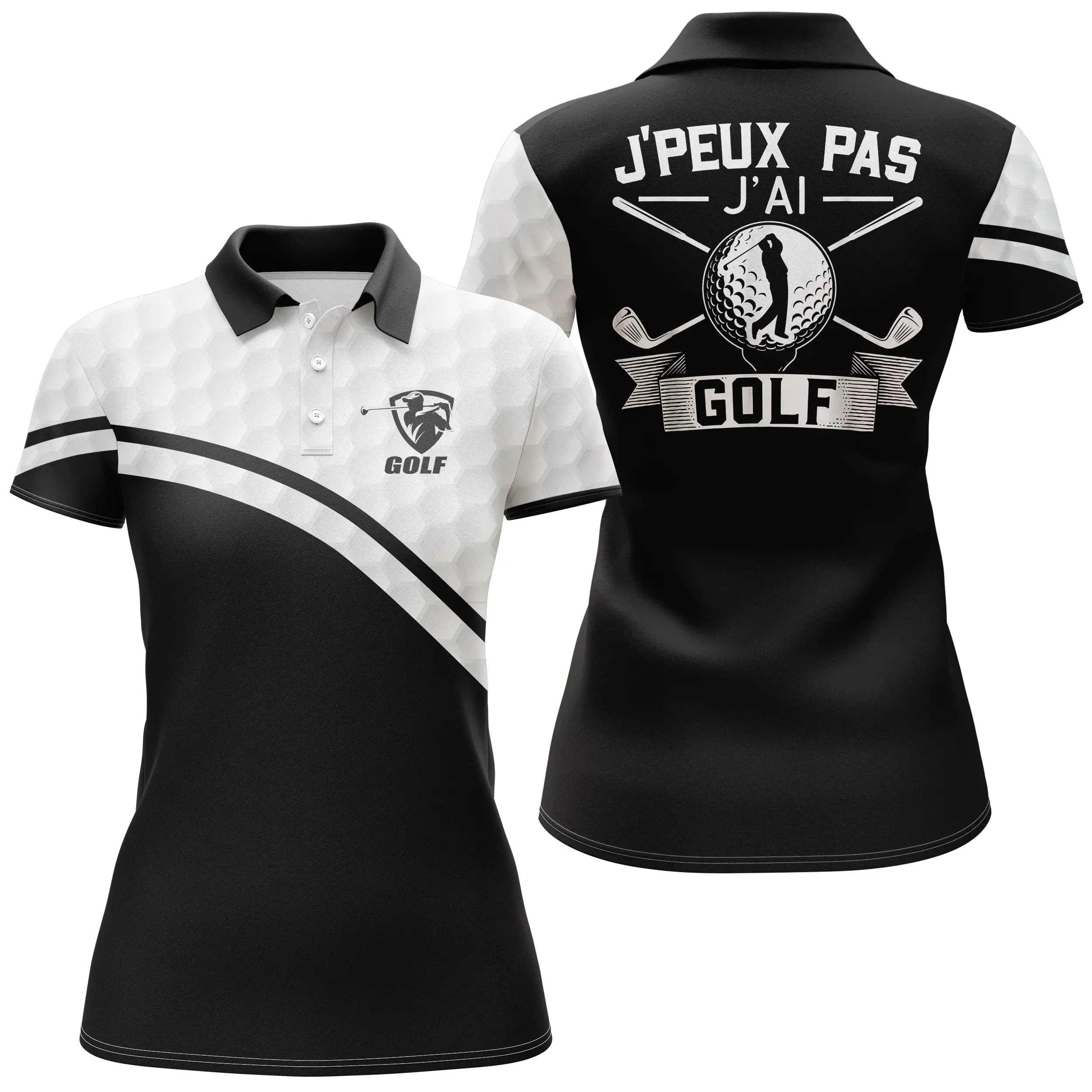 Chiptshirts Polo de Golf, Polo de Sport Manches Longues Homme Femme, Noir et Blanc, Motif Balle de Golf, Golfeur, Golfeuse, J'peux Pas, J'ai Golf - CT03062230