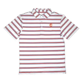 Clemson Ring Crest Polo in White with Orange Stripes