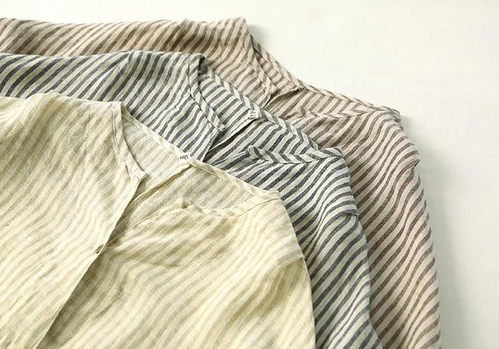 Cotton and Linen Casual Striped Blouse  | Zen