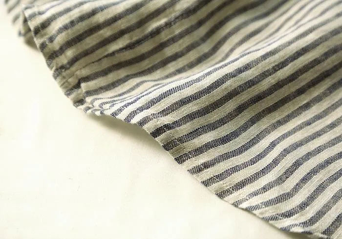 Cotton and Linen Casual Striped Blouse  | Zen