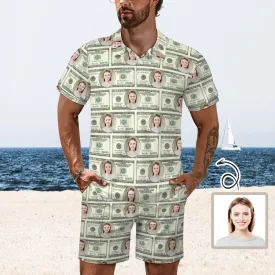 Custom Face Dollar Men's Polo Shirt and Shorts Set 2 Piece Summer Outfits Fashion Tracksuit Set