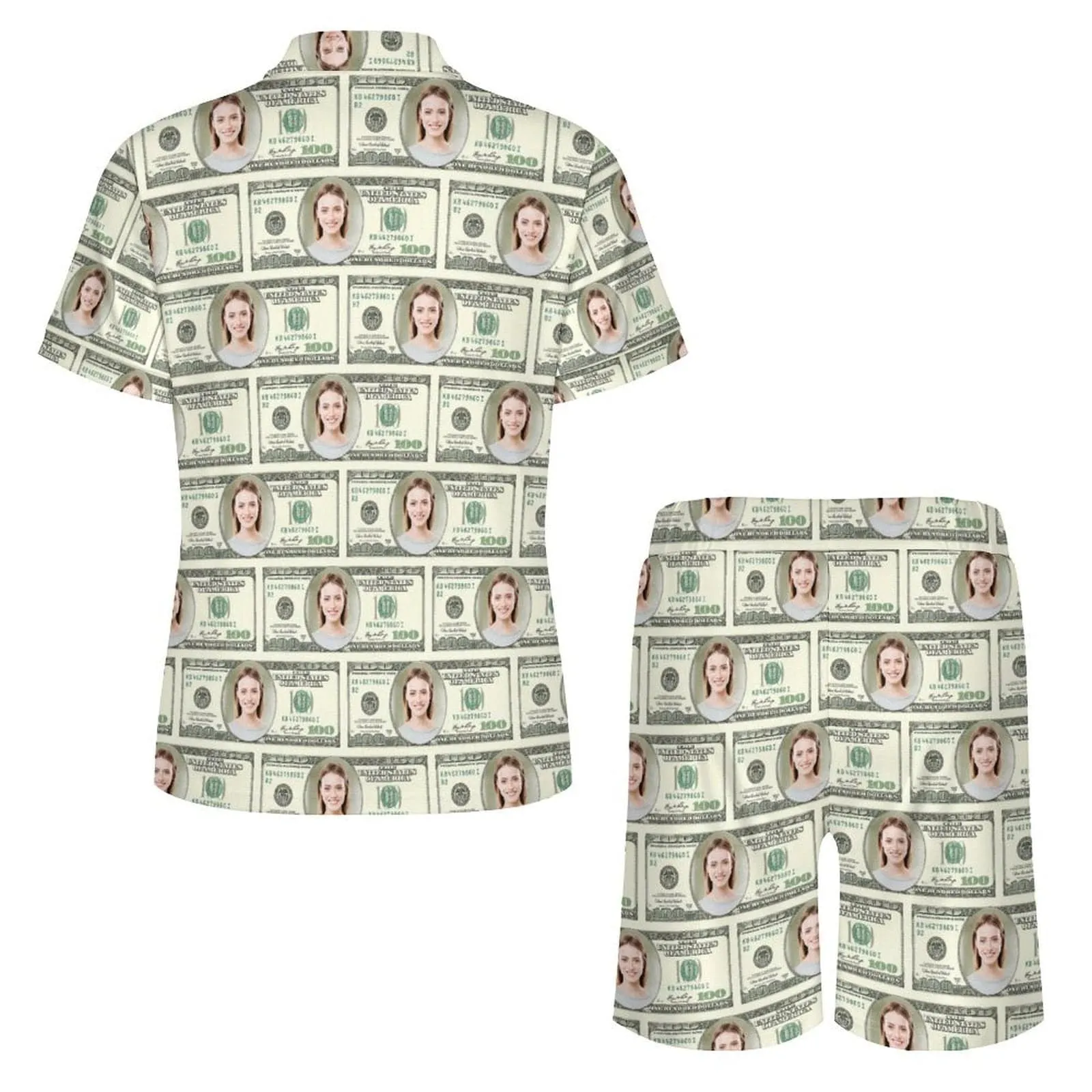 Custom Face Dollar Men's Polo Shirt and Shorts Set 2 Piece Summer Outfits Fashion Tracksuit Set