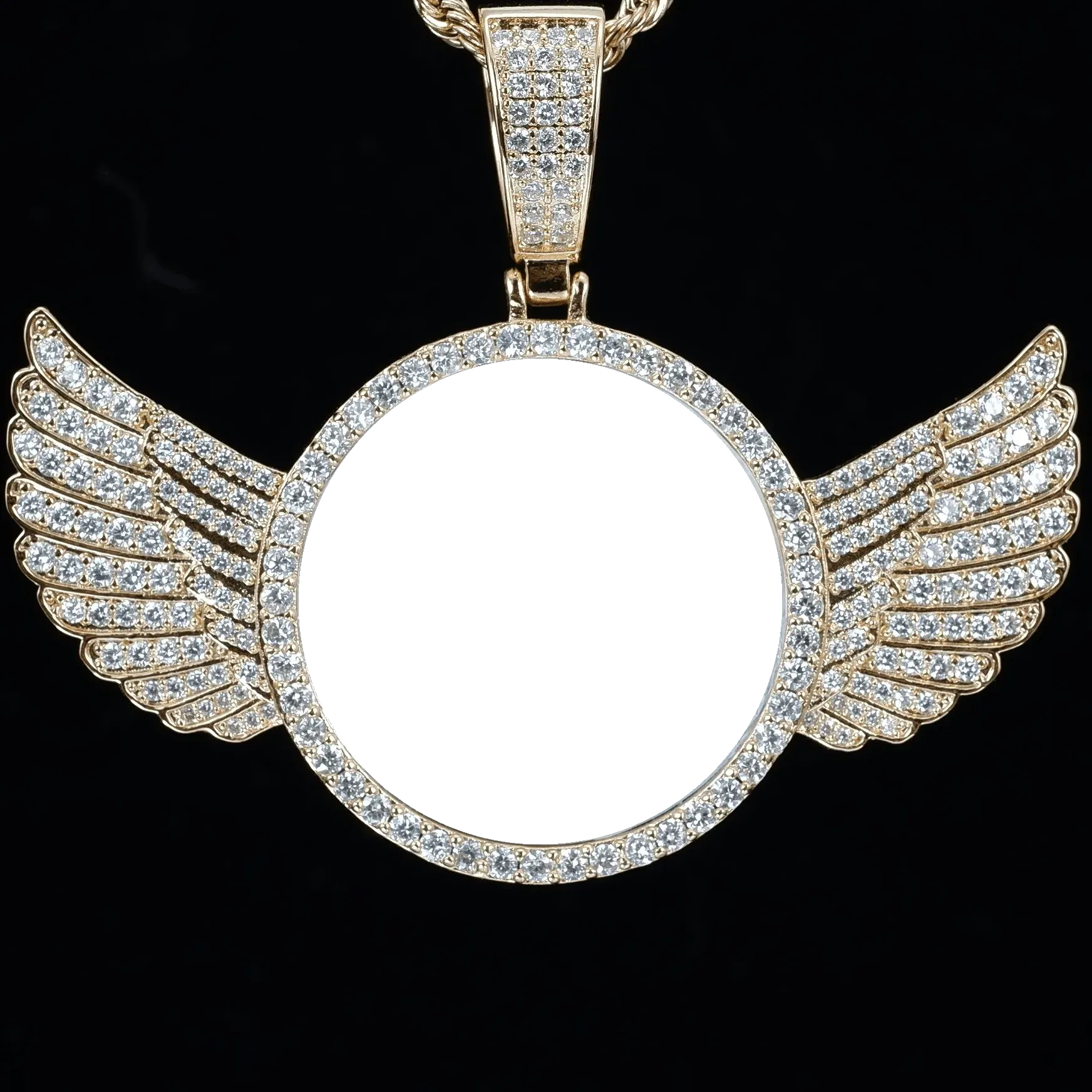 Custom Wing Photo Pendant - White Gold