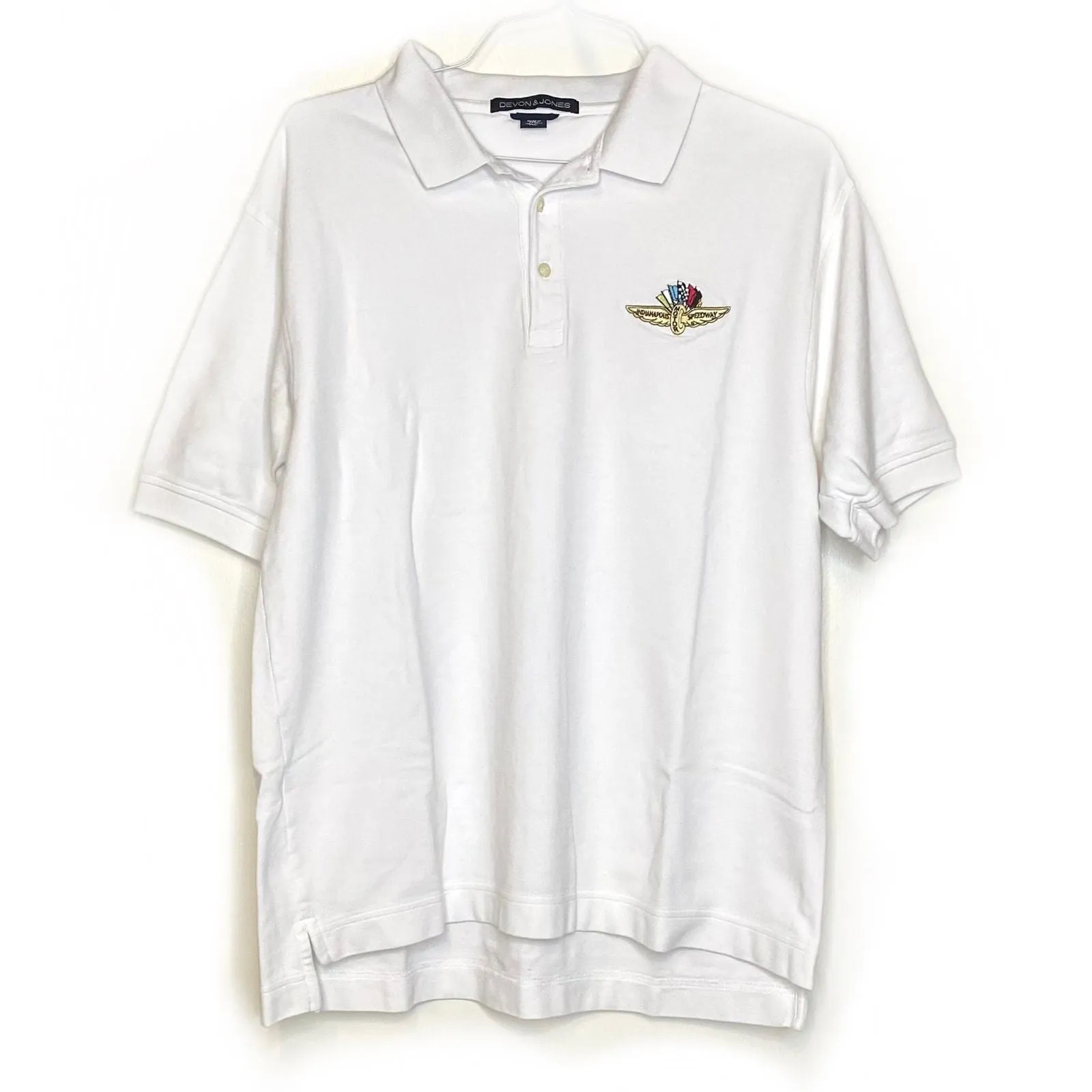 Devon & Jones Indianapolis Motor Speedway Mens Size XL White Polo Golf Shirt S/s Pre-Owned