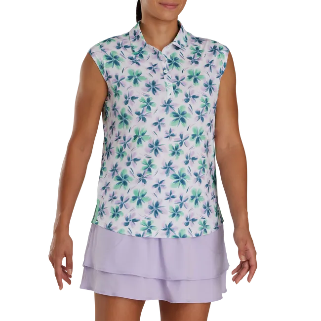 FootJoy Women's Cap Sleeve Floral Polo- Lavender/Mint/Teal