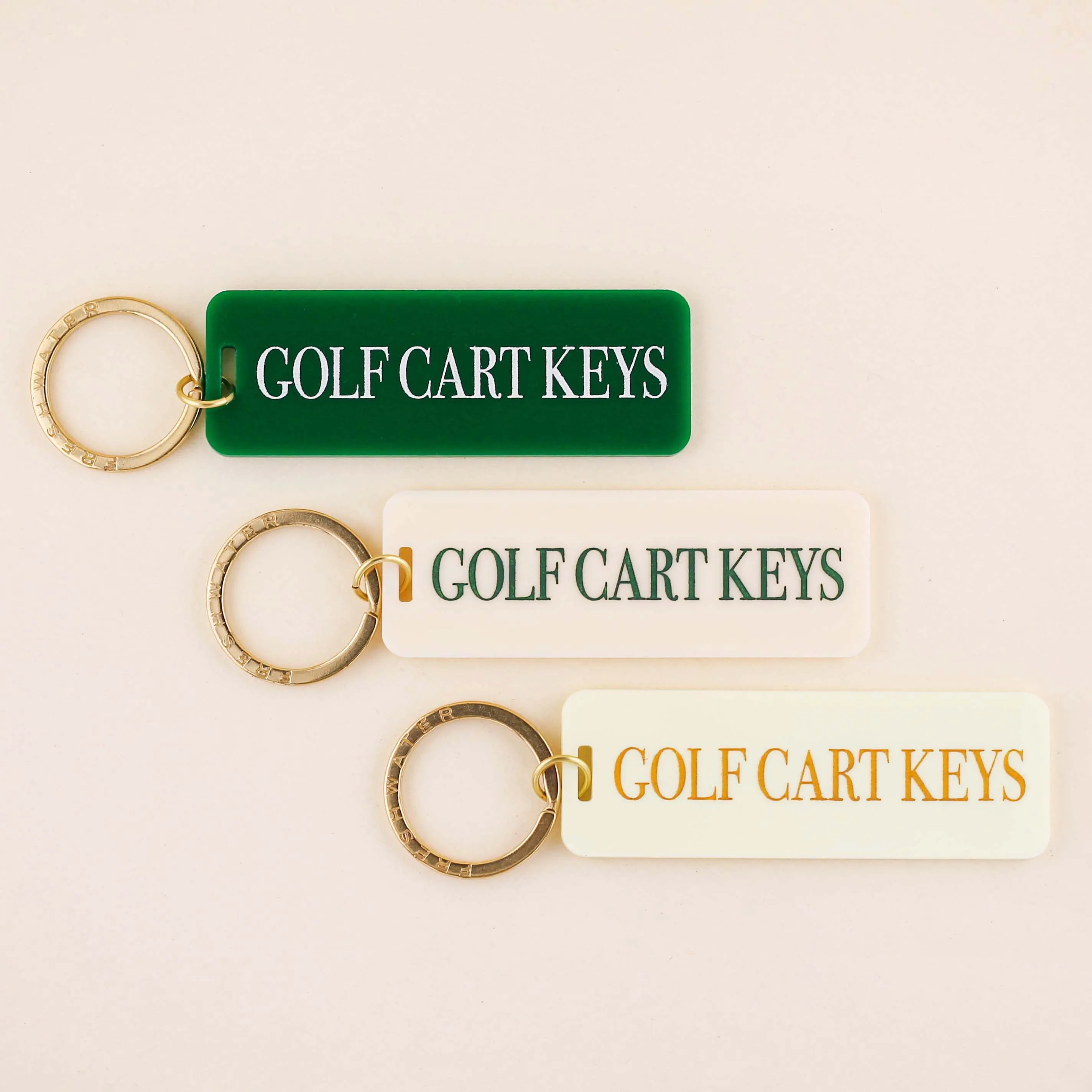 Golf Cart Keys Keychain: Cream/Green / Keychain with Hang Tag