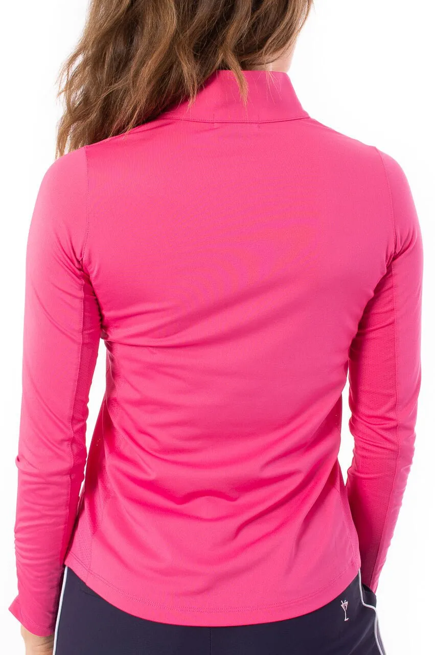 Hot Pink Long Sleeve Zip Mock Polo