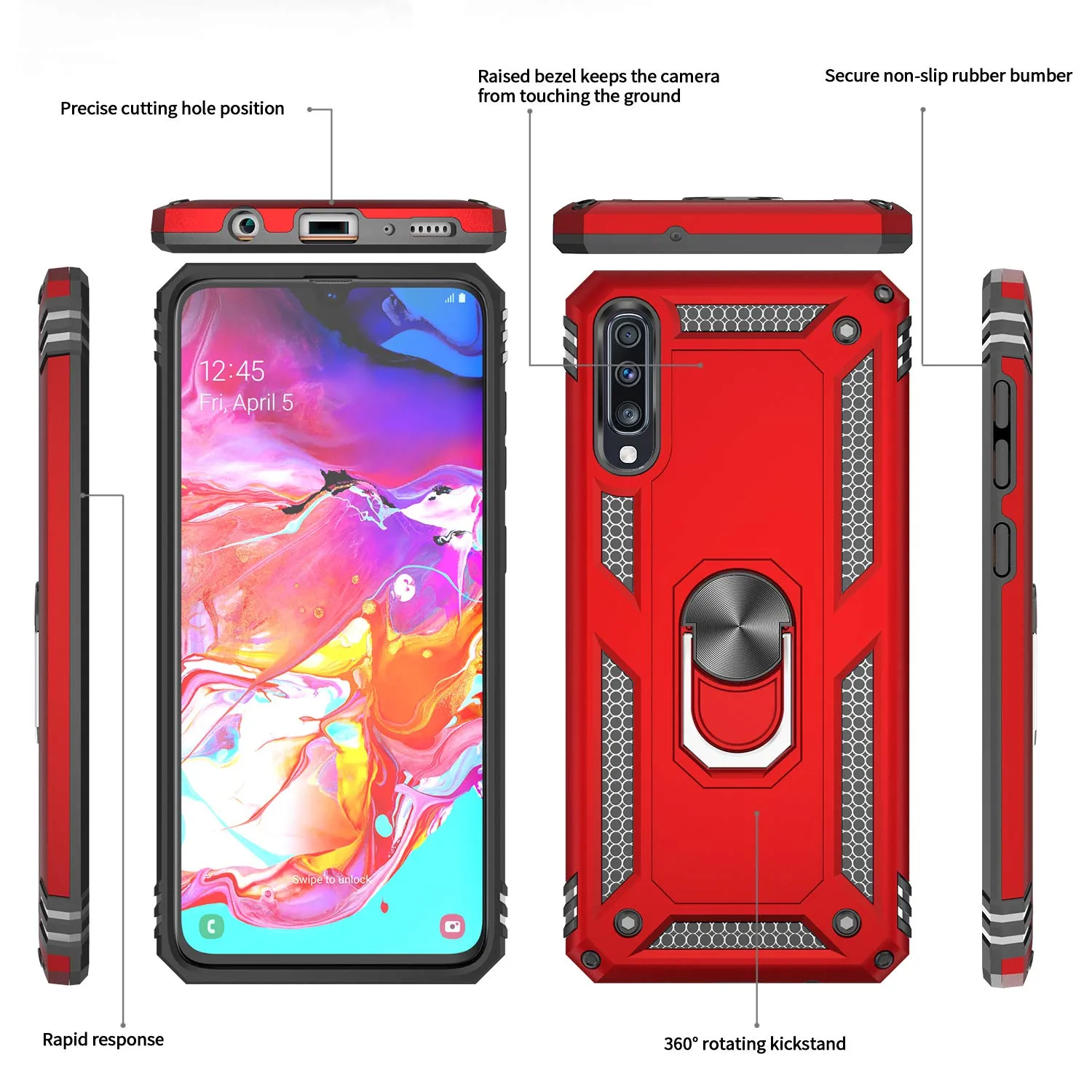 LeYi for Samsung Galaxy A90 5G Case with HD Screen Protector, Magnetic Ring Holder [Military Grade] Protective Silicone Shockproof Tough Armour Cover