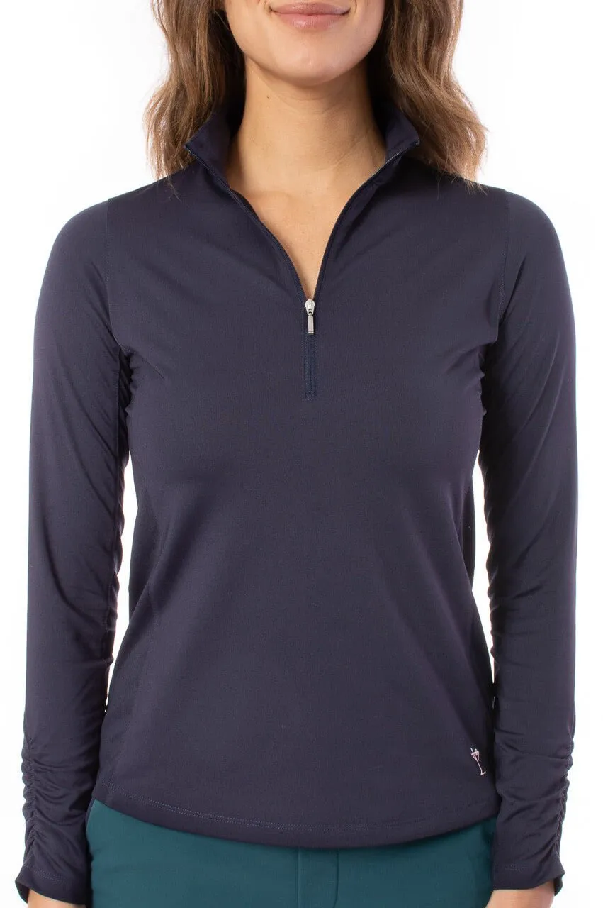 Navy Long Sleeve Zip Mock Polo