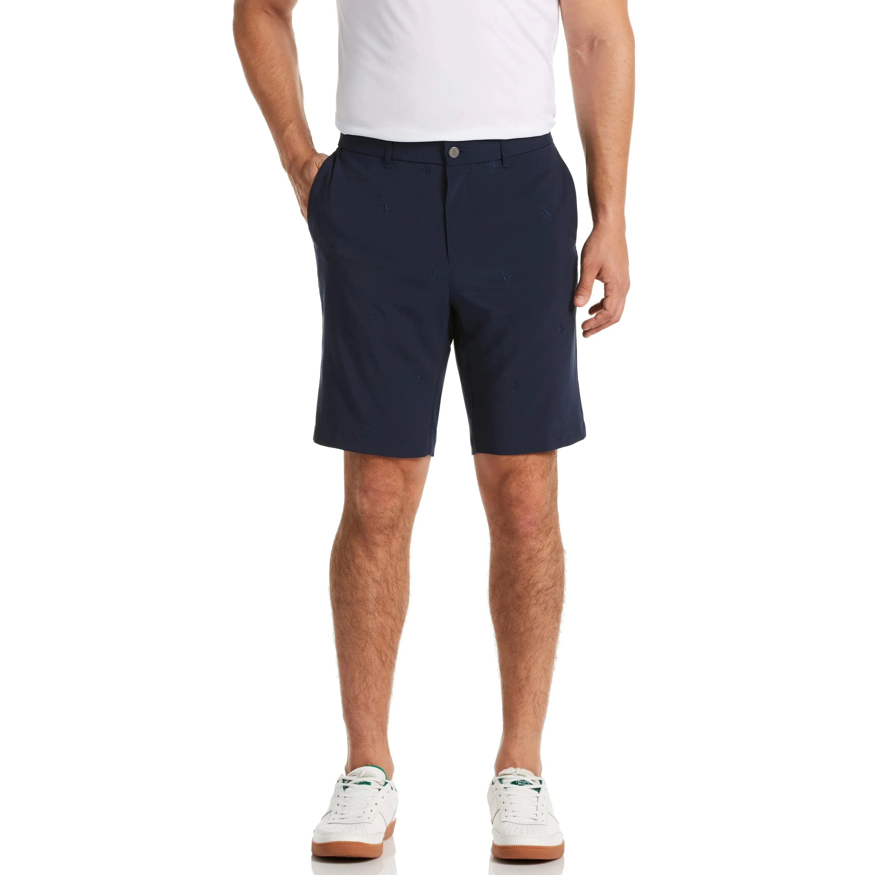 Original Penguin Mens Allover Embroidered Pete 9" Golf Short - BLACK IRIS