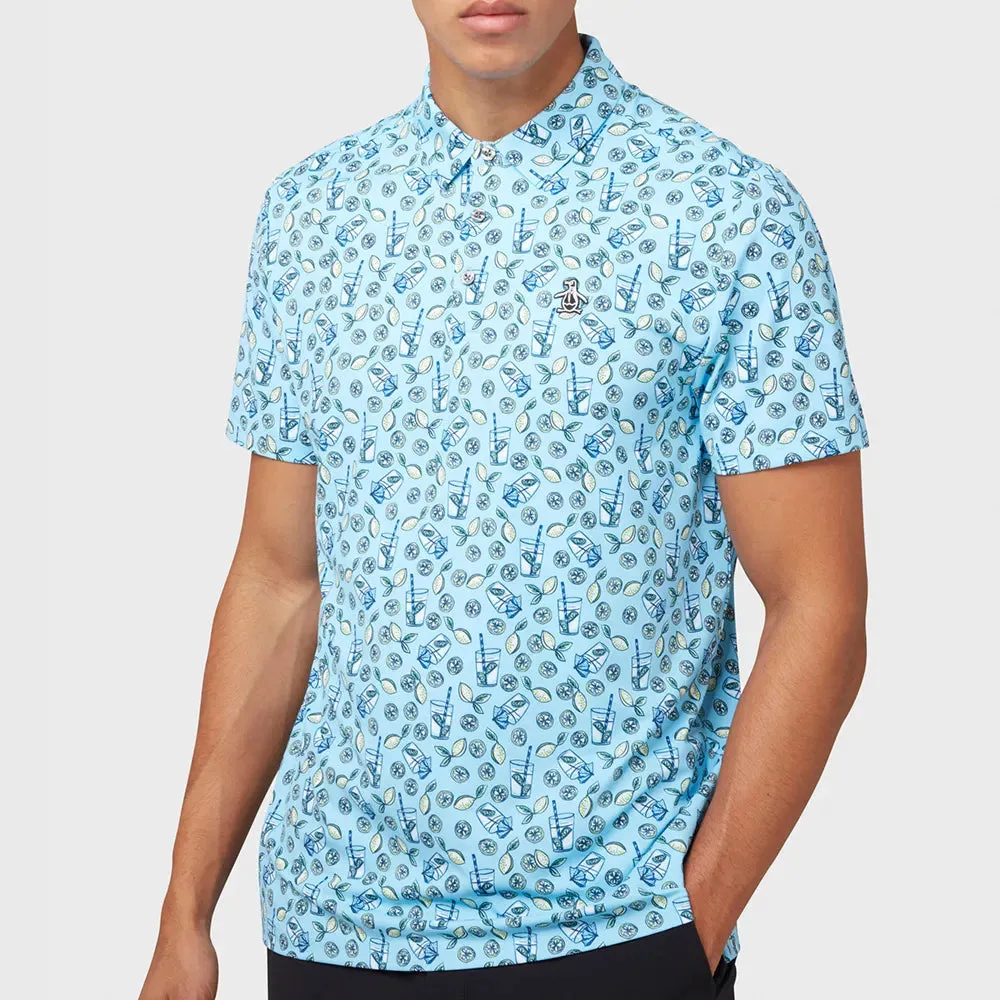 Original Penguin Mens Lemonade Print Golf Shirt Polo - BALTIC SEA