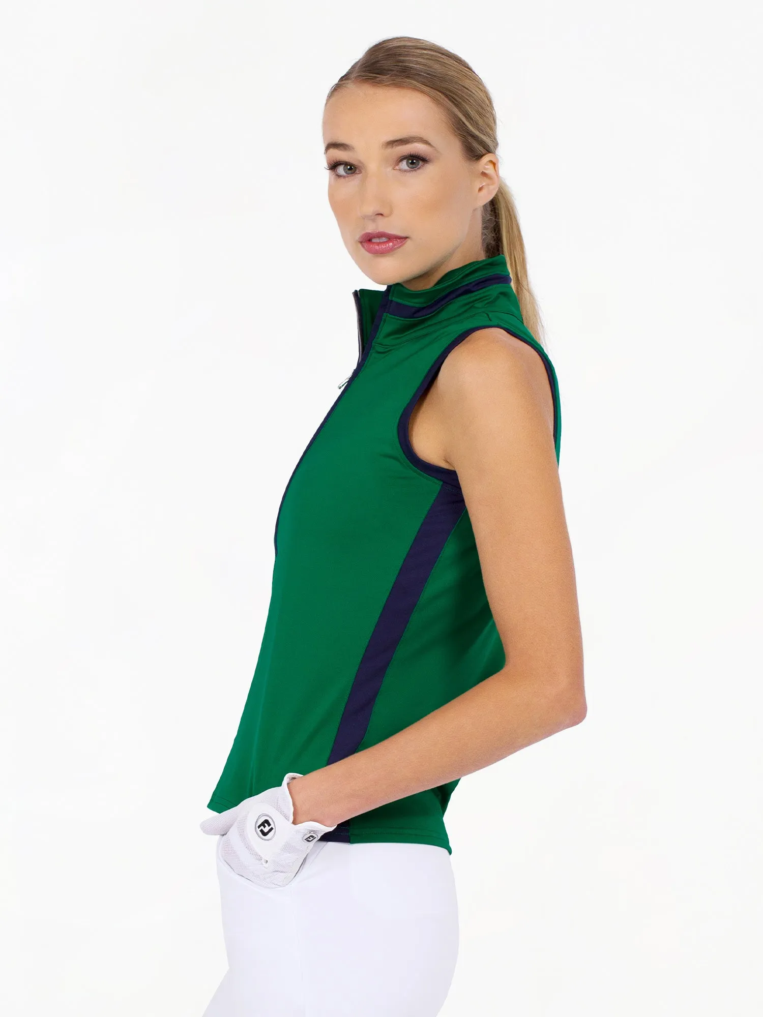 Rhapsody Quarter Zip Sleeveless Top - Ivy/Ink