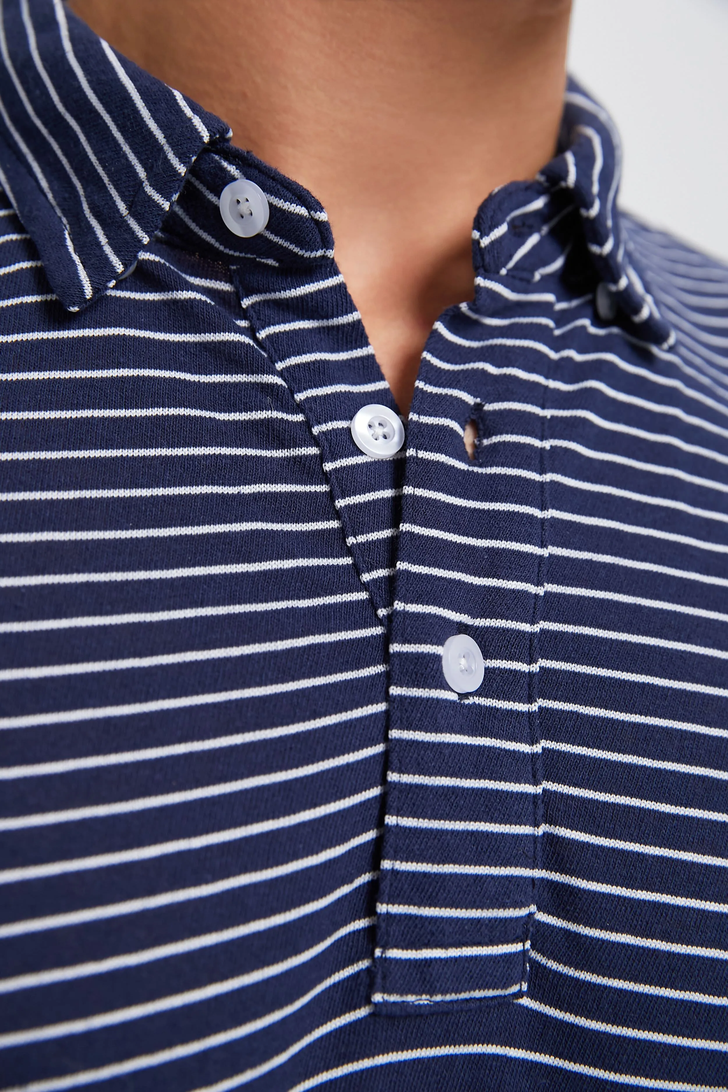 Striped Navy Stretch Linen Polo