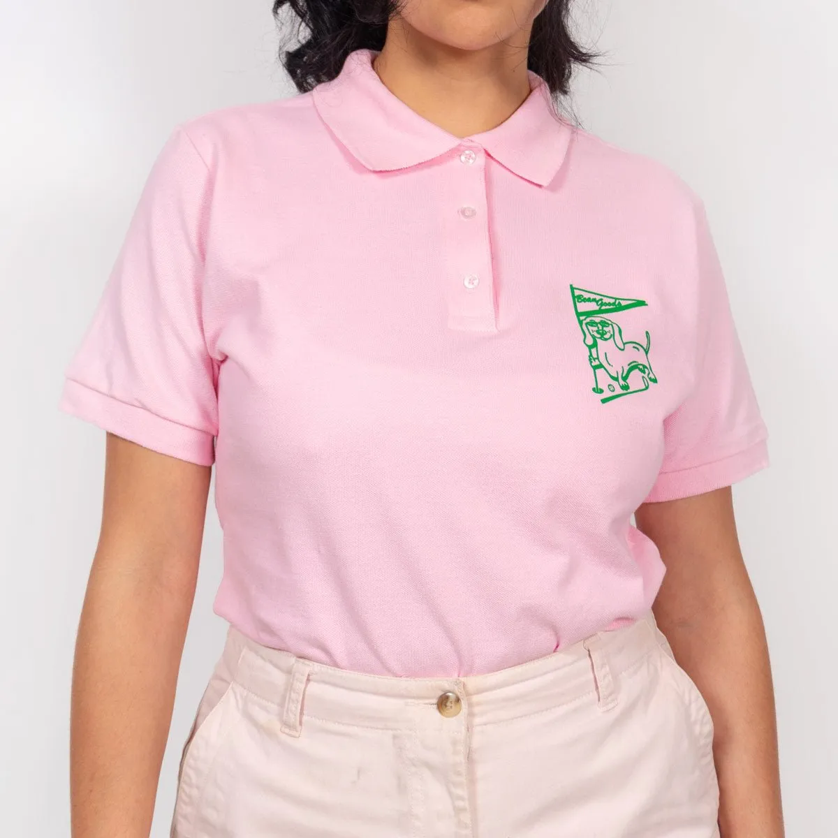 swingin' wieners golf club womens polo | pink