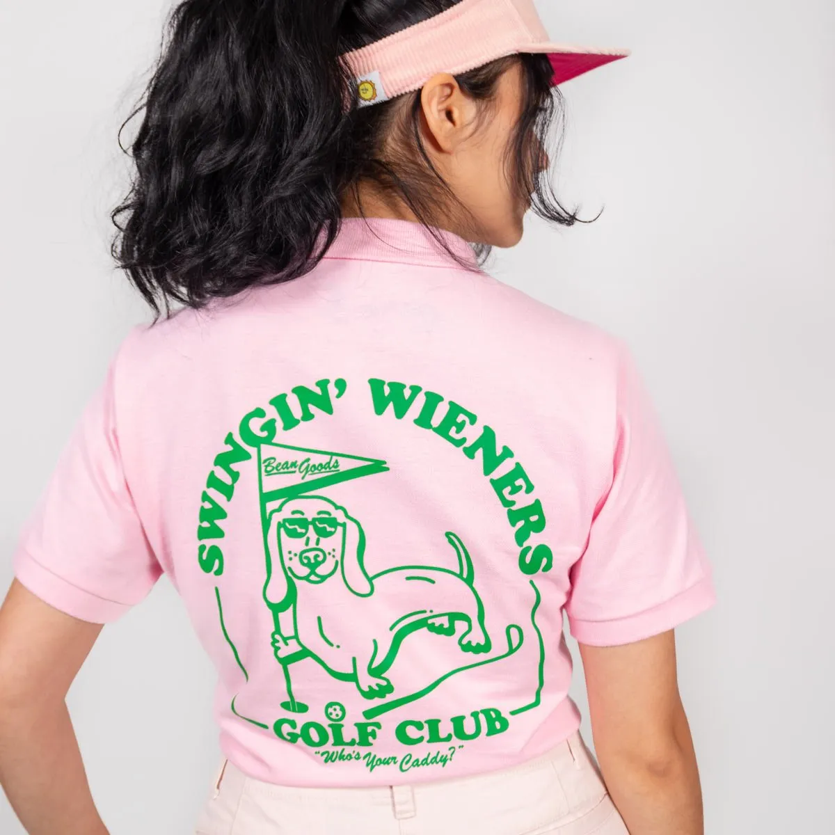 swingin' wieners golf club womens polo | pink