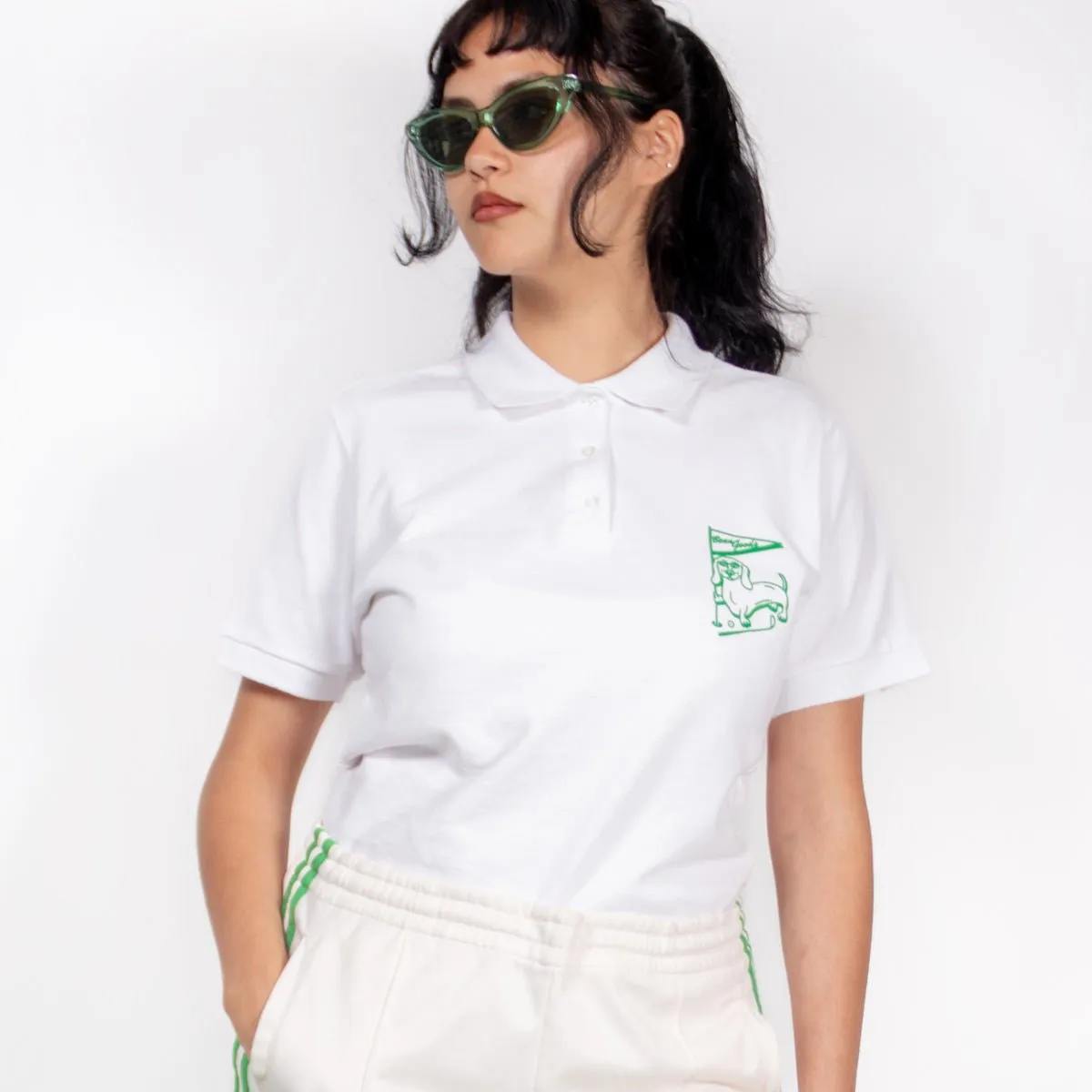 swingin' wieners golf club womens polo | white