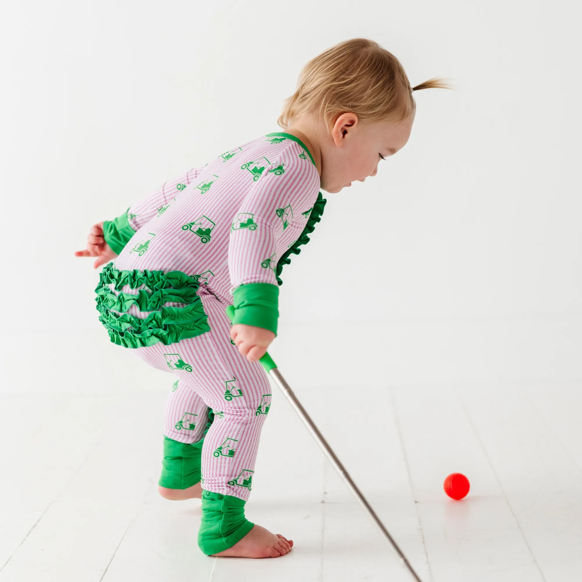 Who's Your Caddy? Pink Golf Convertible Footies with Ruffle