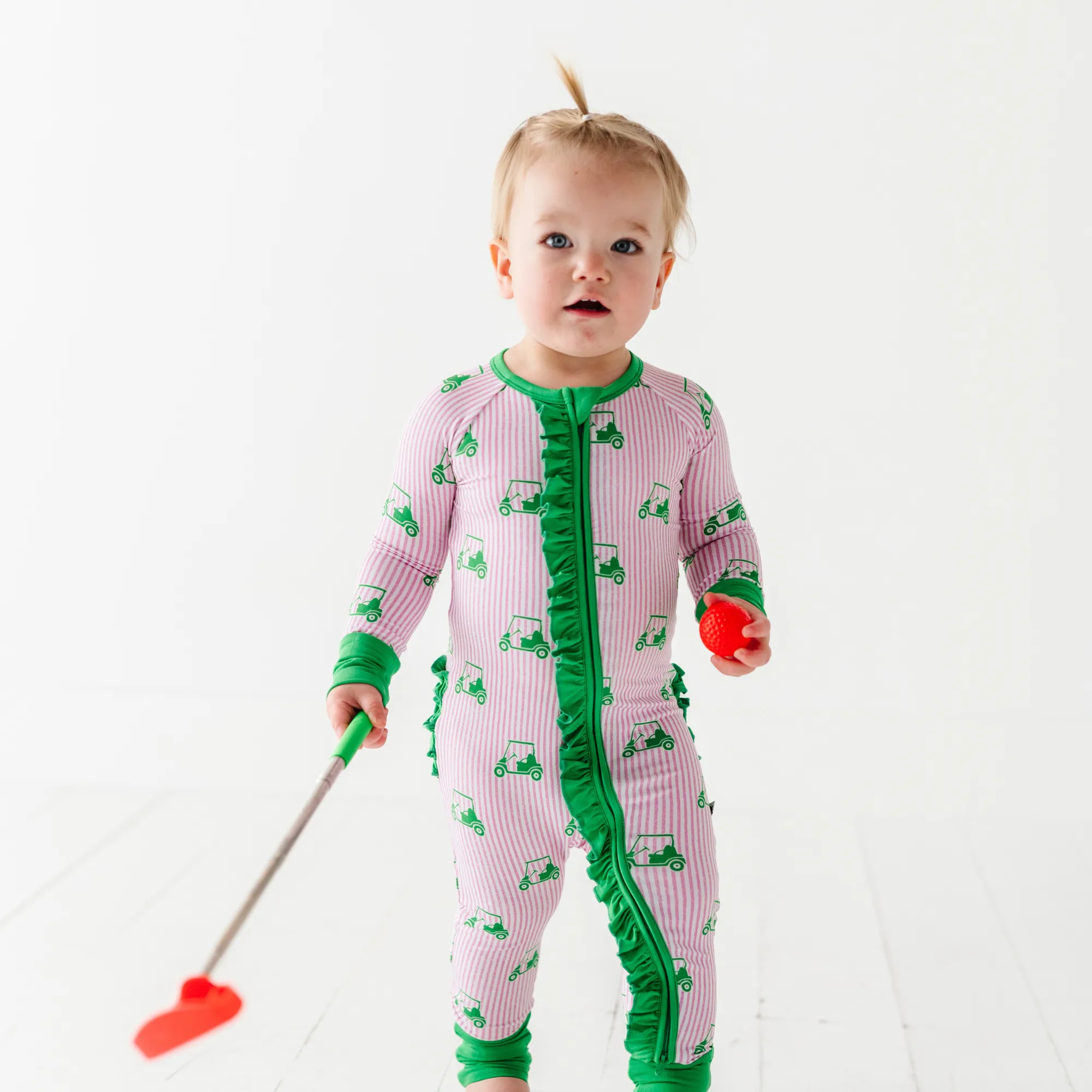 Who's Your Caddy? Pink Golf Convertible Footies with Ruffle